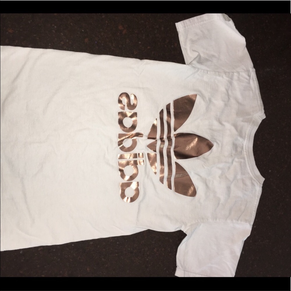 adidas white/gold tee shirt